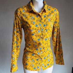 Old Navy Floral Button Down Yellow Shirt Size XS